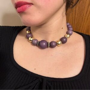 Purple Beaded Choker Necklace with Gold Accent Beads